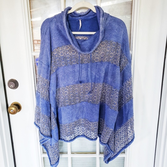 Free People Blue Sweater with Lace Panels - Picture 1 of 6
